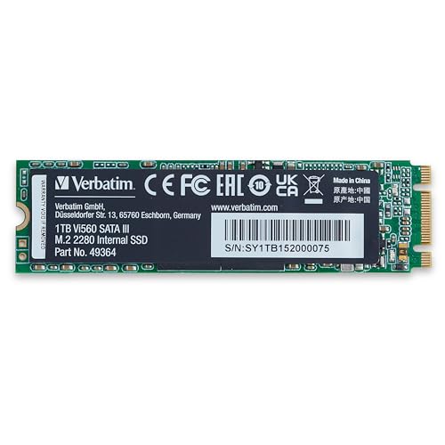 Verbatim Vi560 S3 SSD 1 TB, internes SATA III M.2 2280 SSD-Laufwerk mit 3D-NAND, bis zu 550 MB/s Lesegeschwindigkeit, ideal für Notebook und Ultrabook, schwarz von Verbatim