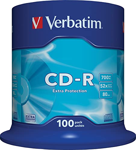 Verbatim CD-R Extra Protection, CD-Rohlinge mit 700 MB Datenspeicher, ideal für Foto- und Video-Aufnahmen, kompatibel mit jedem konventionellen CD-Laufwerk, 100er Pack Spindel von Verbatim