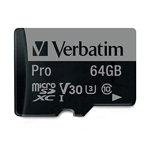 Verbatim Pro U3 Micro SDXC Speicherkarte mit Adapter, 64 GB, Datenspeicher für 4K Ultra HD Video-Aufnahmen, Micro SD Karte in schwarz, ideal für Action-Cams, Camcorder, Smartphones und Tablets von Verbatim