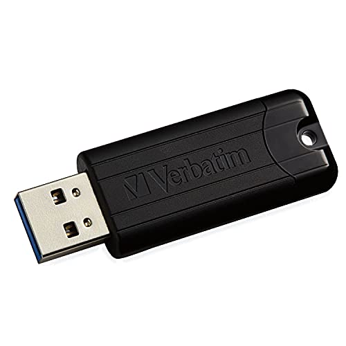 Verbatim PinStripe USB-Stick, 64GB, USB 3.2 Gen 1, USB Speicherstick, externer Speicher für Laptop Notebook Ultrabook TV Autoradio, USB-3, Datenstick mit Schiebemechanismus, schwarz von Verbatim