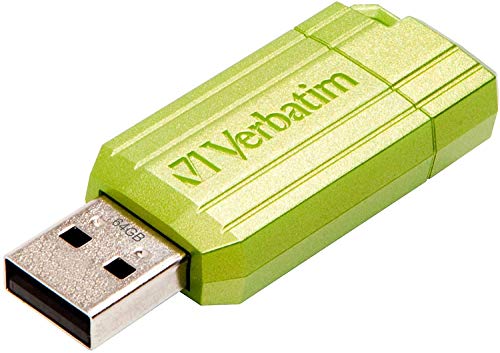 Verbatim PinStripe USB-Stick 64GB, USB 2.0, USB Speicherstick, für Laptop Notebook Ultrabook TV Autoradio, USB 2.0 Stick, Datenstick mit Schiebemechanismus, Eucalyptus Green von Verbatim