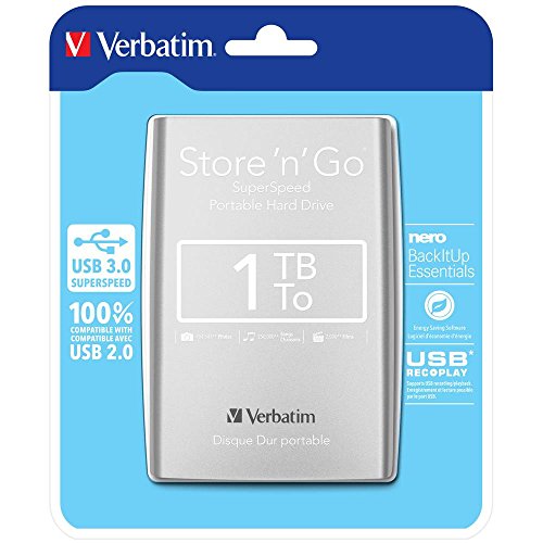 Verbatim 53071 Store 'n' Go SuperSpeed I 1 TB I Silber I Externe Festplatte I USB 3 I Festplatte extern I für Windows & Mac OS X & Linux I tragbare Festplatte I USB Festplatte I Hard Drive Verbatim 53071 Store 'n' Go SuperSpeed I 1 TB I Silber I Externe Festplatte I USB 3 I Festplatte extern I für Windows & Mac OS X & Linux I tragbare Festplatte I USB Festplatte I Hard Drive von Verbatim