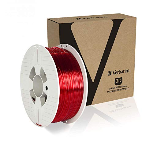 Verbatim PET-G-Filament 3D-Druck, 1,75mm, 1kg, Polyethylenterephthalat-Glykol-Filament zur Materialextrusion, für 3D-Drucker & 3D-Stift, 3D-Drucker-Filament aus PET-G, rot-transparent von Verbatim