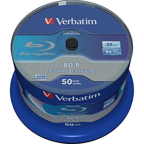 Verbatim BD-R SL Blu Ray Rohlinge, Datalife Blu Ray Disc mit 25 GB Datenspeicher, kompatibel mit Blu Ray Playern und Brennern sämtlicher Hersteller, 50er Pack Spindle von Verbatim