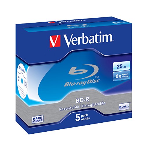 Verbatim BD-R Single Layer 6 -fache Brenngeschwindigkeit, Printable Surface Scratchguard Plus,5 Stück von Verbatim