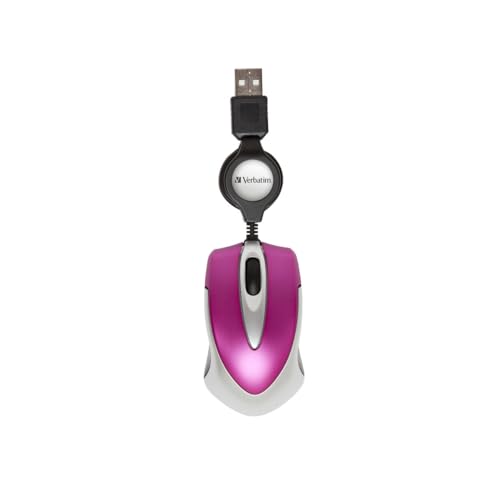 Verbatim Go-Mini optische Travel-Maus, kleine Computermaus mit einziehbarem Kabel, USB-A, USB-Maus mini mit 1000 dpi, für Laptop, Notebook, PC und MAC, kompaktes Design, Hot Pink von Verbatim