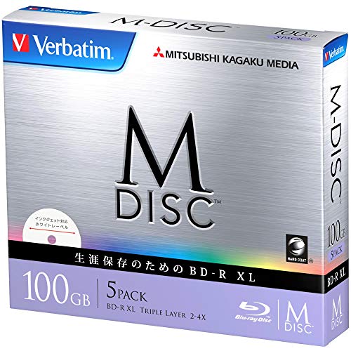 Verbatim M-Disc Blu-ray, 1.000 Jahre archivierbar, BDXL, 100 GB, Triple Layer, 4x-Geschwindigkeit, 5er-Packung, mit Tintenstrahldrucker bedruckbar von Verbatim