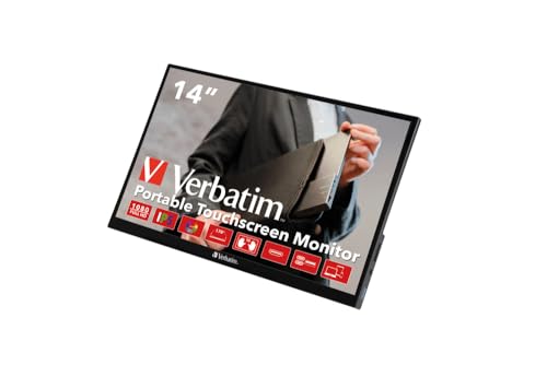 Verbatim PMT-14, Portable Touchscreen Monitor, mobiler 14" Full HD Bildschirm für Laptop, Tablet, Smartphone, PS5 oder Nintendo Switch mit USB-A-, USB-C- sowie HDMI-Anschluss, schwarz von Verbatim