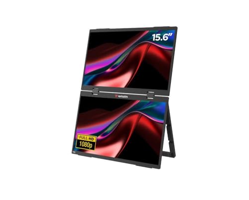 Verbatim PMT-15, Dual Portable Monitor mit Zwei Bildschirmen 15,6", mobiler Full HD Bildschirm aus Aluminium für Laptop, Tablet, Smartphone, PS5, Nintendo Switch mit 2X USB-C und einem HDMI-Anschluss Verbatim PMT-15, Dual Portable Monitor mit Zwei Bildschirmen 15,6", mobiler Full HD Bildschirm aus Aluminium für Laptop, Tablet, Smartphone, PS5, Nintendo Switch mit 2X USB-C und einem HDMI-Anschluss von Verbatim