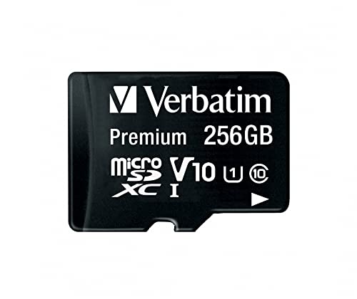 Verbatim Premium Micro SDXC Speicherkarte mit Adapter, 256 GB, Datenspeicher für Foto- und Video-Aufnahmen, Micro SD Karte in schwarz, ideal für Handy, Kamera oder Tablet von Verbatim