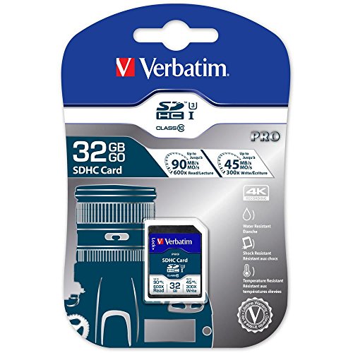 Verbatim Pro U3 SDHC Speicherkarte, 32 GB, SD Karte für 4K-Ultra-HD-Videoaufnahmen, UHS-Geschwindigkeitsklasse 3, Speicherkarte schwarz, SD Speicherkarte für ua. Kamera und PC von Verbatim