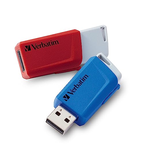 Verbatim Store 'n' Click USB-Stick 2x, USB 3.2 Gen 1, 32GB, Speicherstick mit Verriegelungsmechanismus, USB-3, externer Speicher für Laptop Notebook & Co, bis 5 Gbit/s, rot blau von Verbatim