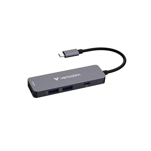 Verbatim USB-C Essentials Multiport Hub - 4 Ports: (1) USB-A 2.0, (1) USB-A 3.0/3.2 Gen 1, (1) USB-C 3.0/3.2 Gen 1 mit 4K HDMI und bis zu 100W Power Delivery von Verbatim