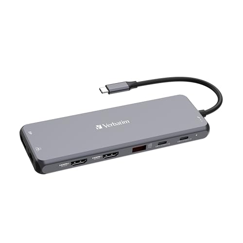 Verbatim USB C Hub 13-in-1, Multiport Adapter USB-C auf HDMI, RJ45, USBA-A und USB-C PD, mit SD Kartenleser, für Mac, MacBook Pro/Air, iPad Pro, Thinkpad, Windows Computer, Laptop und Co von Verbatim