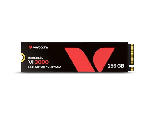 Verbatim Vi3000 NVMe M.2 SSD 256 GB, internes SSD-Laufwerk mit PCIe Gen 3 Schnittstelle, bis zu 3.100 MB/s Lesegeschwindigkeit, kompakt und leistungsstark für PC und Laptop, schwarz von Verbatim