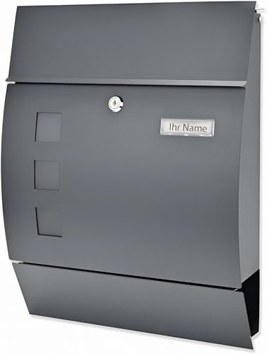 Briefkasten XL mit Zeitungsfach Modern Postkasten DIN-A4-Format Designer Wandbriefkasten Sichtfenster, Zeitungsrolle, Namensschildhalter, abschließbar von Verda