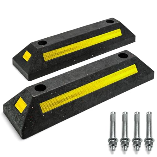 Radstopper 56cm aus recyceltem Gummi mit 4 Reflektoren – Umweltfreundliche Parkplatzbegrenzung für PKW, SUV & Transporter – Robuste Parkhilfe für Garage, Stellplatz & Außenbereich (2x Stück) von Verda
