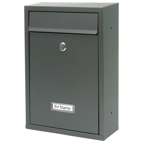 VERDA Briefkasten Postkasten Wandbriefkasten mit Namensschild und großem Briefschlitz, Postkasten 32 x 21 x 8 cm, Designer Wandbriefkasten, 2X Schlüssel, Anthrazit (SN3664-1) von Verda