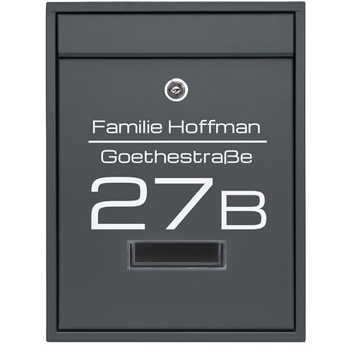Verda Personalisierter Briefkasten A4 aus verzinktem Stahl, 35 x 26 x 8 cm, mit Namensschild, inkl. 2X Schlüssel abschließbar pulverbeschichtet Mailbox kompakte Briefkastenanlage Postkasten Anthrazit von Verda
