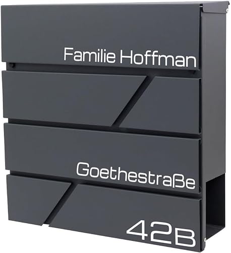 Verda Personalisierter Briefkasten mit Zeitungsfach, 37 x 37 x 10,5 cm, Anthrazit RAL7016 + 2 Schlüssel + Montagematerial Postkasten Extra großer Einwurf Designer Wandbriefkasten mit Zeitungsrolle von Verda
