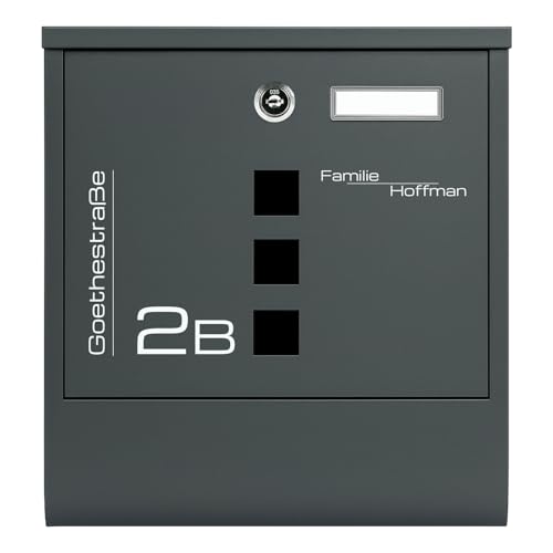 Verda Designer Briefkasten mit Zeitungsfach, Anthrazit Wandbriefkasten, Sichtfenster, Namensschildhalter Postfach, Edehlstahl, Box, Post, 2X Schlüssel SN3671-1 von Verda