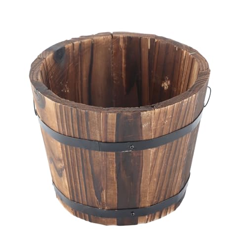 Verdant Touch Kleines Holzfass Massivholz Blumentopf Vintage Kleine Holzfass Tragbare Garten Container von Verdant Touch