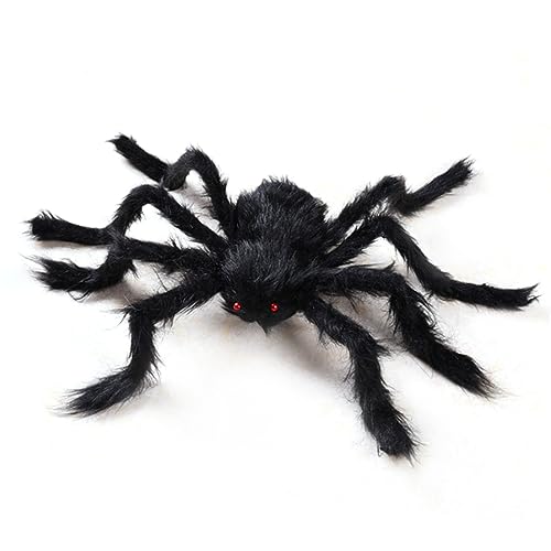 Verdant Touch Posable Halloween-Spinnen, riesige künstliche Spinne, Halloween-Dekorationen, lebensechte bewegliche, schwarze haarige Spinne, 125 cm, gruselige Hof-Heimdekoration von Verdant Touch