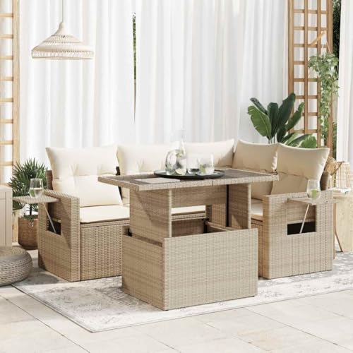 Verderoom 5-TLG Gartenlounge mit Kissen Beige Poly Rattan #3,Balkonmöbel,Balkon Couch,Outdoor Sofa Lounge,Balkon Lounge,Lounge,Lounge Möbel Outdoor von Verderoom