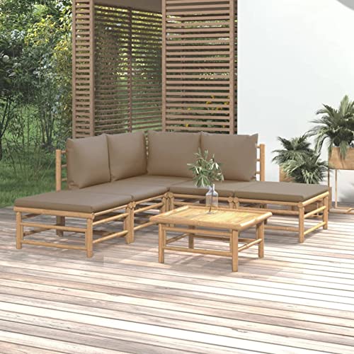Verderoom 6-TLG Balkon Loungemöbel mit Kissen Taupe Bambus,Gartenlounge,Lounge,Loungemöbel,Balkon Loungemöbel,Gartensofa,Gartenmöbel,Balkonmöbel von Verderoom