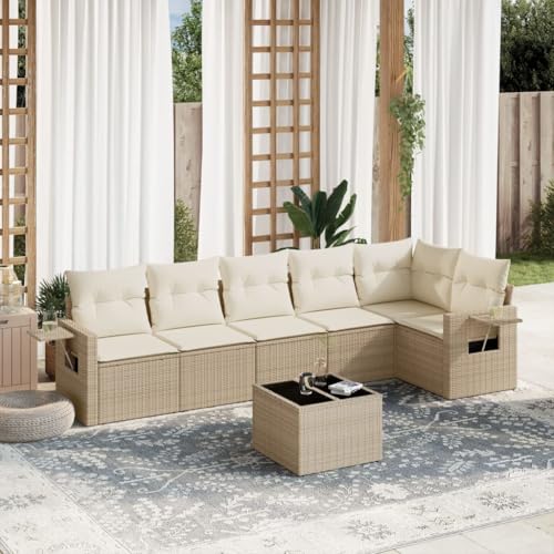 Verderoom 7-TLG Gartenlounge mit Kissen Beige Poly Rattan #2,Balkon Lounge,Lounge,Lounge Möbel Outdoor,Balkonmöbel,Balkon Couch,Outdoor Sofa Lounge von Verderoom