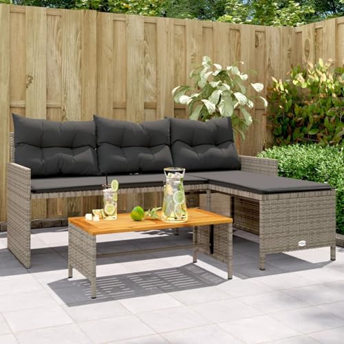 Verderoom Balkon Lounge Polyrattan Gartenlounge Ecklounge Balkon Lounge klein Gartensofa in L-Form mit Tisch und Kissen Ecksofa Lounge Möbel-Grau-Typ 1 von Verderoom