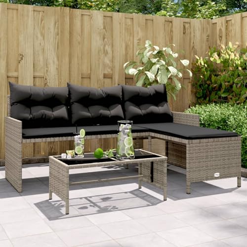 Verderoom Balkon Lounge Polyrattan Gartenlounge Ecklounge Balkon Lounge klein Gartensofa in L-Form mit Tisch und Kissen Ecksofa Lounge Möbel-Grau-Typ 2 von Verderoom