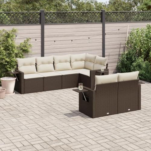Verderoom Balkon Lounge mit Stauraum Gartenlounge Klein Rattansofa Gartensofa Ecksofa Garten Lounge Sofa Outdoor Terassenmöbel außen-Braun und Creme-7-tlg Typ 3 von Verderoom