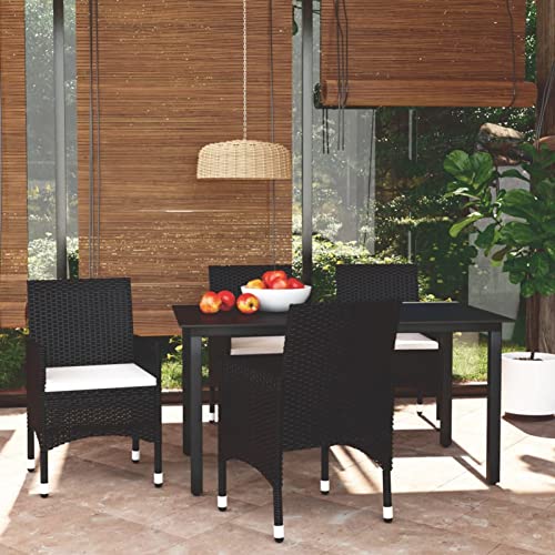 Verderoom Balkon Möbel Set, Gartenmöbel Set, Gartentisch Mit Stühlen, Sitzgruppe Outdoor, mit Kissen Poly Rattan Schwarz 5-TLG von Verderoom