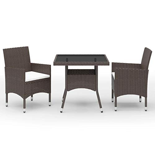 Verderoom Balkon Möbel Set, Gartenmöbel Set, Sitzgruppe Outdoor, Gartentisch Mit Stühlen, Poly Rattan und Glas Braun 3-TLG von Verderoom