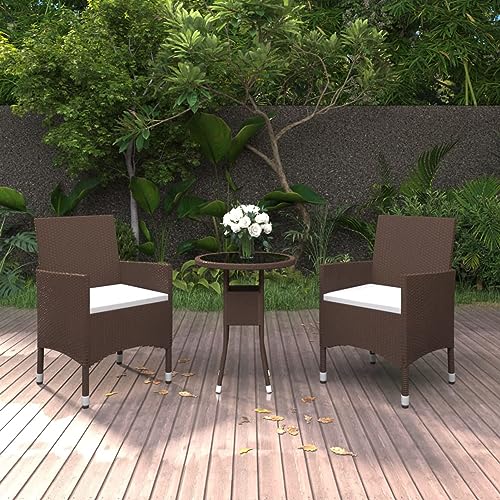 Verderoom Balkon Möbel Set, Gartentisch Mit Stühlen, Gartenmöbel Set, Sitzgruppe Outdoor, Braun Poly Rattan 3-TLG von Verderoom