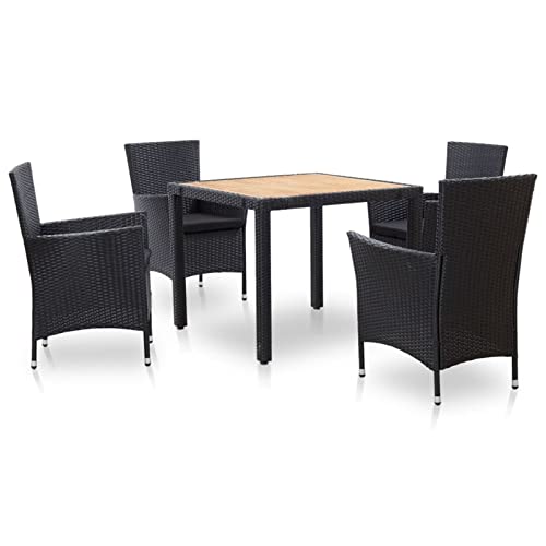 Verderoom Balkon Möbel Set, Gartentisch Mit Stühlen, Gartenmöbel Set, Sitzgruppe Outdoor, mit Kissen Schwarz Poly Rattan 5-TLG von Verderoom