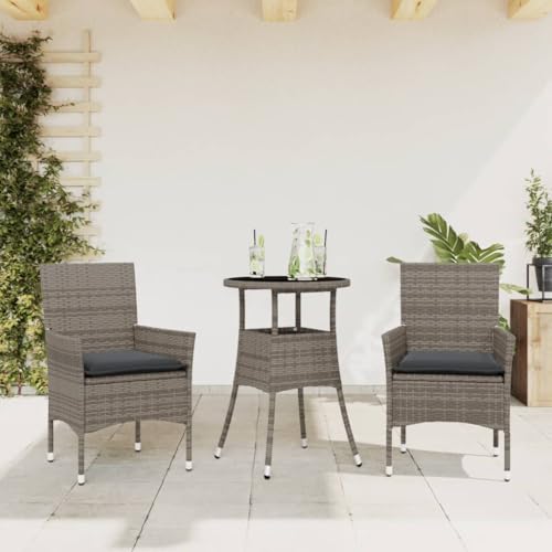 Verderoom Balkon Möbel Set, Gartentisch Mit Stühlen, Sitzgruppe Outdoor, Gartenmöbel Set, mit Kissen Grau#2 Poly Rattan und Glas 3-TLG von Verderoom