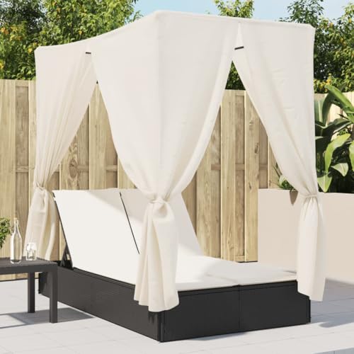 Verderoom Doppel-Sonnenliege mit Dach und Vorhängen Schwarz Poly-Rattan,Garten Liege,Balkon Liege,Gartenliegen,Liegestuhl,Garten Liegestuhl Verderoom Doppel-Sonnenliege mit Dach und Vorhängen Schwarz Poly-Rattan,Garten Liege,Balkon Liege,Gartenliegen,Liegestuhl,Garten Liegestuhl von Verderoom