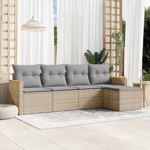 Verderoom Gartenlounge mit Stauraum Polyrattan Lounge Balkon Lounge Gartensofa Ecksofa Rattansofa Balkonmöbel Sitzgruppe-Beige und Grau-5-tlg Typ 3 von Verderoom