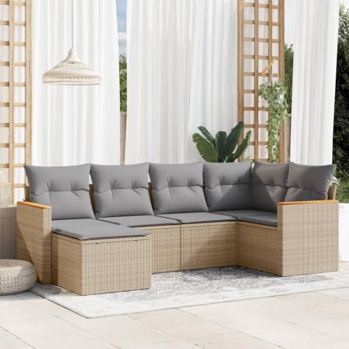 Verderoom Gartenlounge mit Stauraum Polyrattan Lounge Balkon Lounge Gartensofa Ecksofa Rattansofa Balkonmöbel Sitzgruppe-Beige und Grau-6-tlg Typ 3 von Verderoom