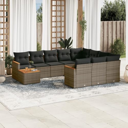 Verderoom Gartenlounge mit Stauraum Polyrattan Lounge Balkon Lounge Gartensofa Ecksofa Rattansofa Balkonmöbel Sitzgruppe-Grau-11-tlg Typ 2 von Verderoom