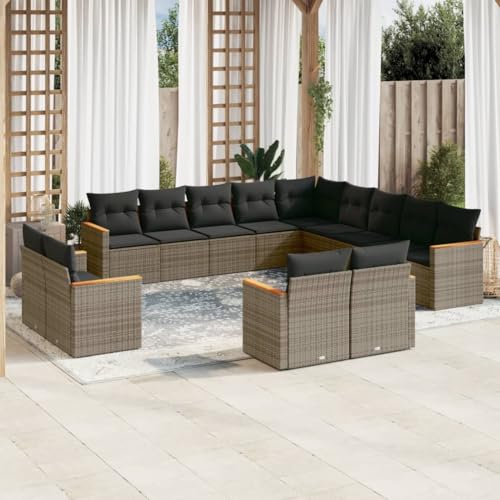 Verderoom Gartenlounge mit Stauraum Polyrattan Lounge Balkon Lounge Gartensofa Ecksofa Rattansofa Balkonmöbel Sitzgruppe-Grau-13-tlg Typ 2 von Verderoom