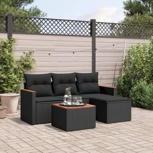 Verderoom Gartenlounge mit Stauraum Polyrattan Lounge Balkon Lounge Gartensofa Ecksofa Rattansofa Balkonmöbel Sitzgruppe-Schwarz-5-tlg Typ 2 von Verderoom