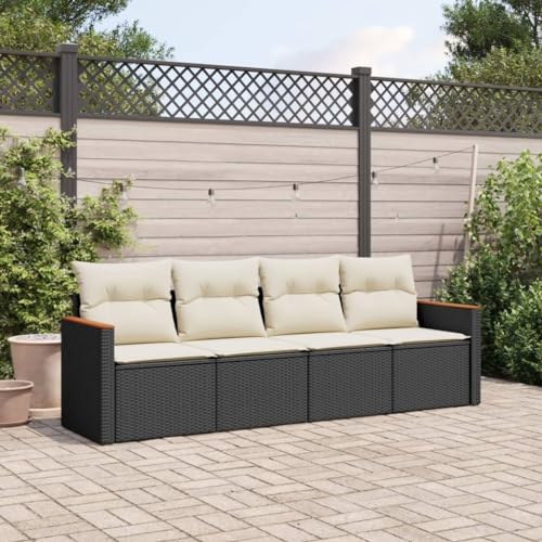 Verderoom Gartenlounge mit Stauraum Polyrattan Lounge Balkon Lounge Gartensofa Ecksofa Rattansofa Balkonmöbel Sitzgruppe-Schwarz und Creme-4-tlg von Verderoom