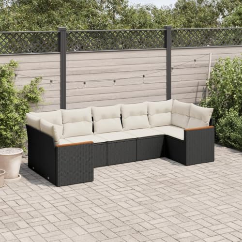 Verderoom Gartenlounge mit Stauraum Polyrattan Lounge Balkon Lounge Gartensofa Ecksofa Rattansofa Balkonmöbel Sitzgruppe-Schwarz und Creme-7-tlg Typ 2 von Verderoom