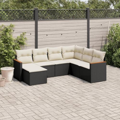 Verderoom Gartenlounge mit Stauraum Polyrattan Lounge Balkon Lounge Gartensofa Ecksofa Rattansofa Balkonmöbel Sitzgruppe-Schwarz und Creme-7-tlg Typ 4 von Verderoom