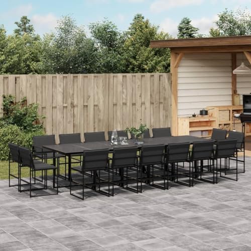 Verderoom Gartenmöbel Set 16 Personen, Gartenmöbel Set, Sitzgruppe Outdoor, Gartentisch Mit Stühlen, mit Kissen Schwarz Textilene 17-TLG von Verderoom