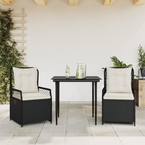 Verderoom Gartenmöbel Set 2 Verstellbare Hochlehner Stühlen mit Tisch Garten Sitzgruppe 2 Personen Verstellbar Gartenmöbel Set 2 Personen Rattan sitzgruppe mit Kissen-Schwarz-3-tlg Verderoom Gartenmöbel Set 2 Verstellbare Hochlehner Stühlen mit Tisch Garten Sitzgruppe 2 Personen Verstellbar Gartenmöbel Set 2 Personen Rattan sitzgruppe mit Kissen-Schwarz-3-tlg von Verderoom