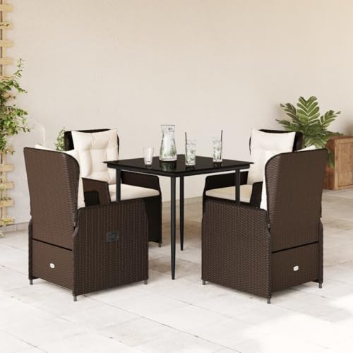 Verderoom Gartenmöbel Set 4 Verstellbare Hochlehner Stühlen mit Tisch Garten Sitzgruppe 4 Personen Gartenmöbel Set Rattan 4 Personen Polyrattan Gartenmöbel Set mit Kissen-Braun-5-tlg von Verderoom